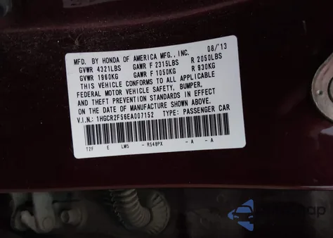 2014 Honda Accord Sport из США, поврежденный, VIN 1HGCR2F56EA007152